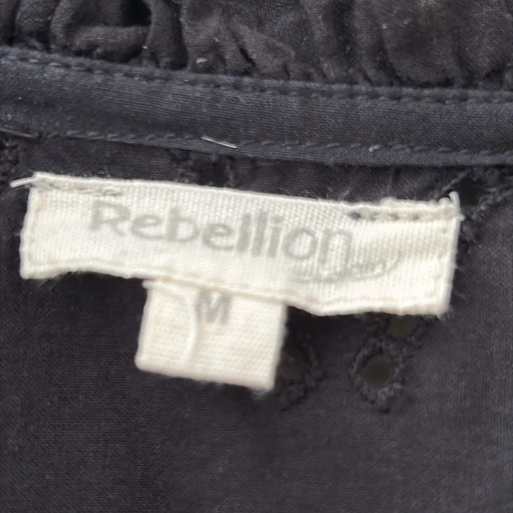 Rebellion Black Eyelet Puff Sleeve Button Front Top - Picture 4 of 8